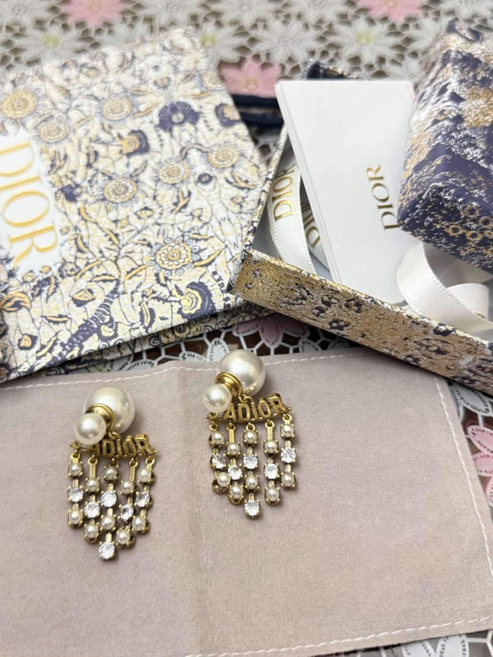 Gold-tone Pearl and Crystal Fringe Earrings - Picture 2 of 7
